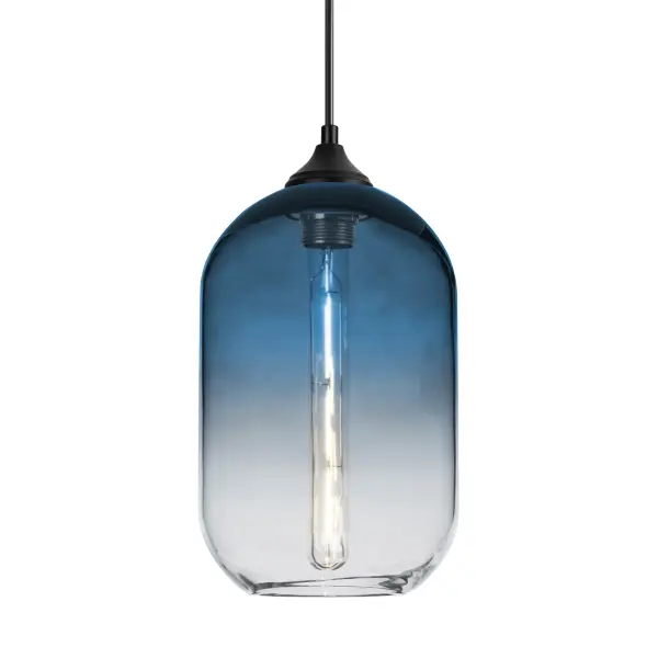 The Omega 12 features a stunning transparent steel glass cylinder with a gradient pattern that creates sophisticated light effects. Perfect for outdoor spaces, this transitional design showcases the lamp filament beautifully.