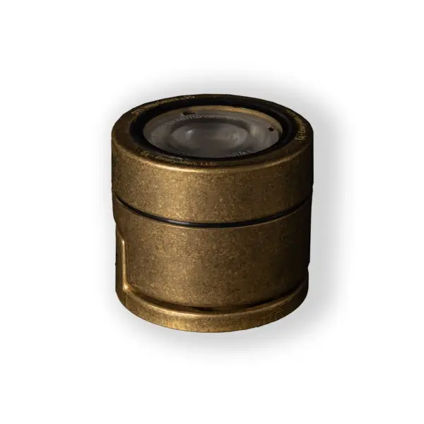 The Ranger Pro is a premium IP68-rated landscape fixture featuring tumbled brass construction, adjustable brightness (30-300 lumens), and interchangeable lenses for versatile beam control. Perfect for architectural accenting and outdoor lighting. - alternate view