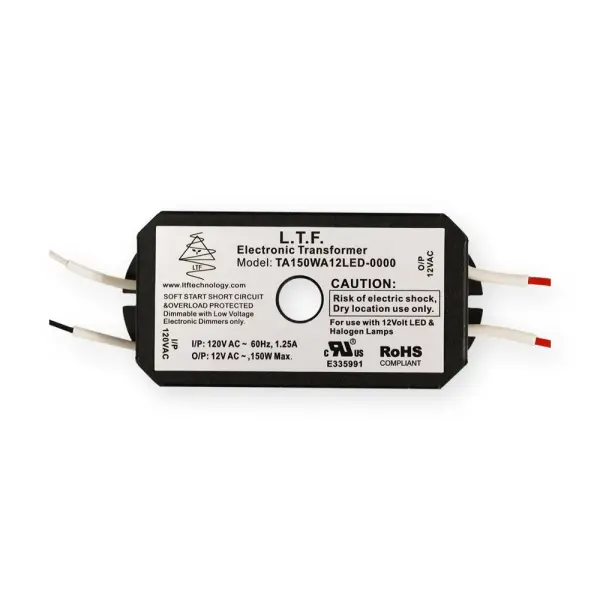 This 150W transformer delivers reliable power conversion for both LED and halogen AC loads with advanced zero-load technology. Features Class 2 safety rating, ELV dimming compatibility, and comprehensive protection systems.