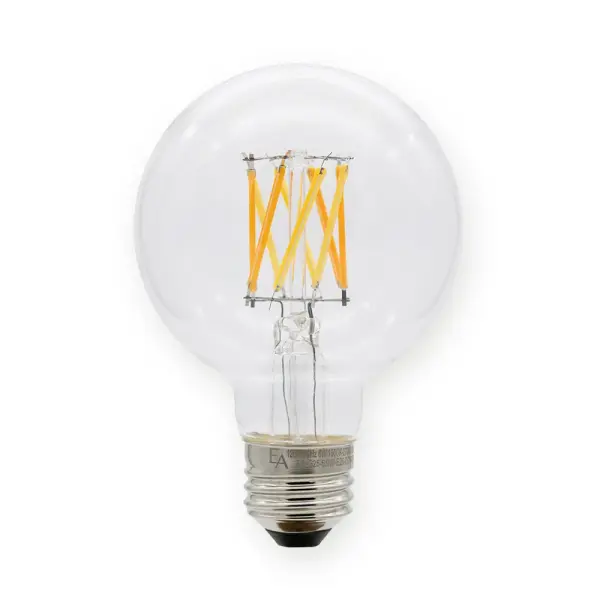 This 6W LED filament globe delivers 450 lumens with outstanding 94.8 CRI and smooth color temperature transition from 2700K to 1800K when dimmed, perfectly mimicking traditional incandescent warmth while saving energy.