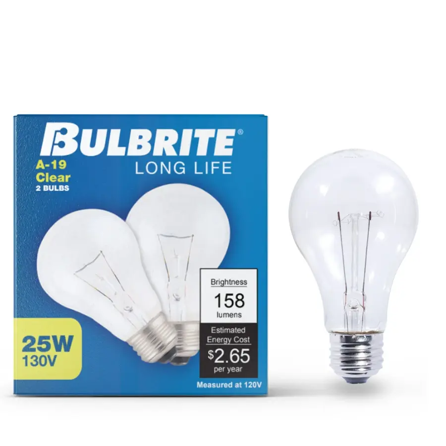25W A19 Clear Incandescent Light Bulb - Image 2