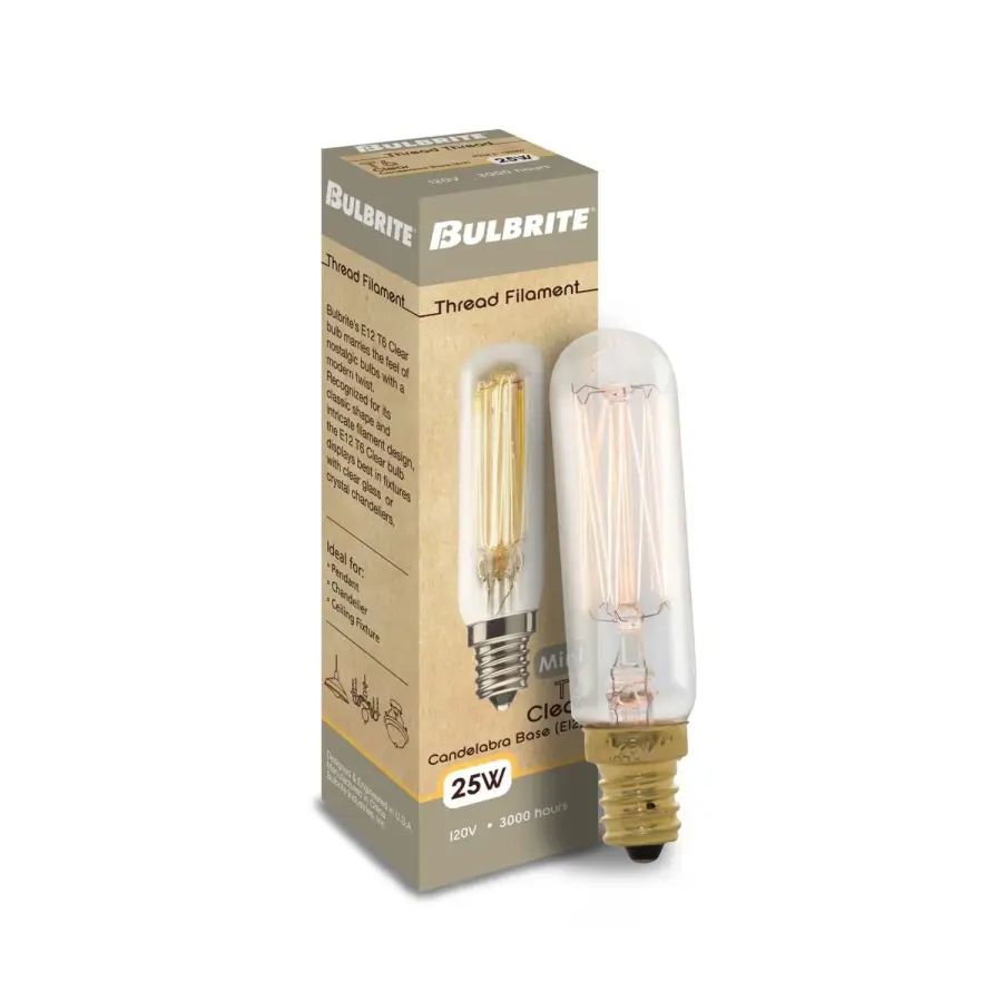 T6 Tubular Incandescent Light Bulb - 25W Clear - Image 2