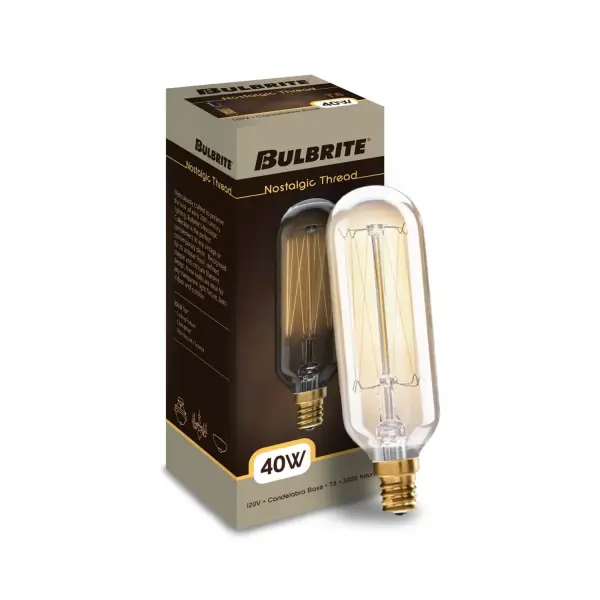 This 40W T8 nostalgic thread bulb delivers authentic vintage ambiance with its 2200K amber light. The exposed filament design and antique finish create a warm, inviting atmosphere perfect for decorative fixtures. - alternate view