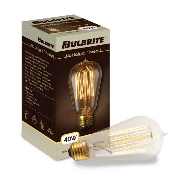 This ST18 nostalgic bulb delivers authentic vintage aesthetics with exposed filament thread design and warm 2200K amber light. Fully dimmable for ambiance control, perfect for creating period-appropriate lighting in any space. - alternate view