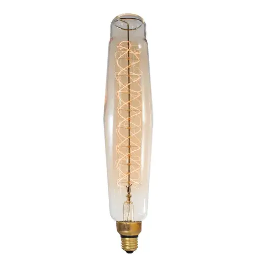 This 60W tubular Edison bulb features an eye-catching spiral filament that creates warm, amber light at 2200K. The antique finish delivers authentic vintage character, perfect for exposed bulb fixtures. Fully dimmable for ambiance control.