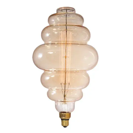 This decorative incandescent bulb features an authentic bee hive shape with grand nostalgic threading, delivering warm 2200K amber light. Perfect for exposed bulb fixtures where the bulb itself becomes a design statement.