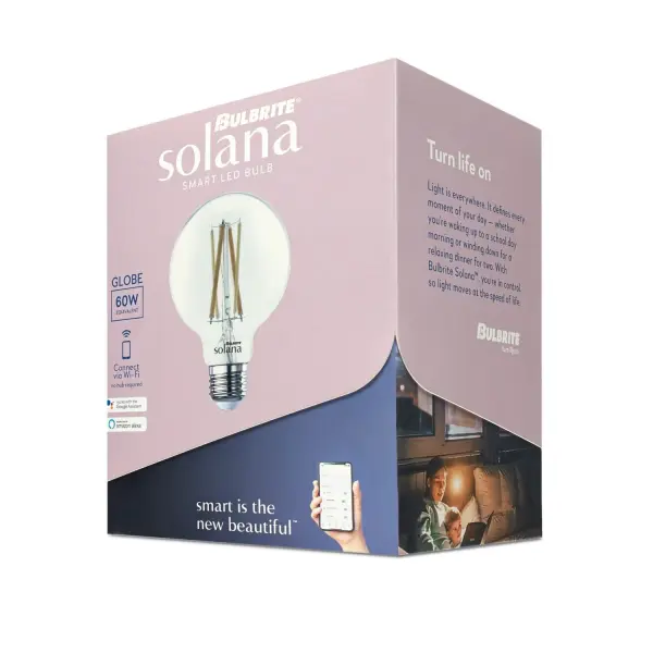 The Bulbrite Solana smart bulb combines vintage filament aesthetics with modern WiFi technology. Control via app or voice assistant, adjust color temperature throughout the day, and enjoy 90% energy savings over incandescent bulbs. - alternate view