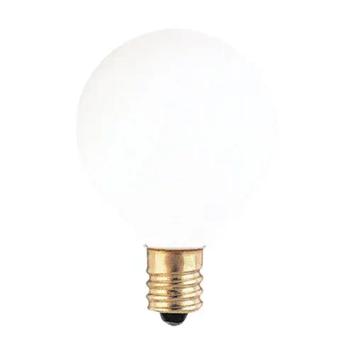 This G12 globe bulb delivers warm 2700K lighting with full dimming capability. The white finish provides soft, diffused illumination ideal for vanity fixtures and decorative applications requiring candelabra bases.