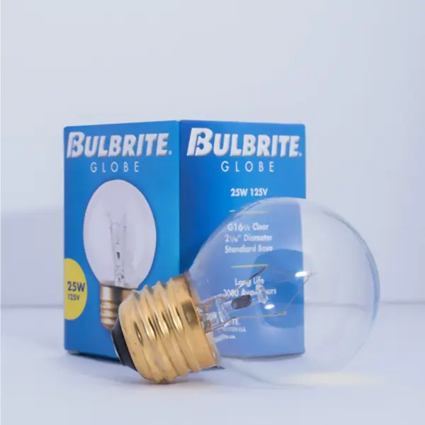 This 25W G16.5 globe bulb delivers warm white light at 2700K with full dimming capability. The clear glass showcases a traditional filament aesthetic perfect for vanity fixtures and decorative applications. - alternate view