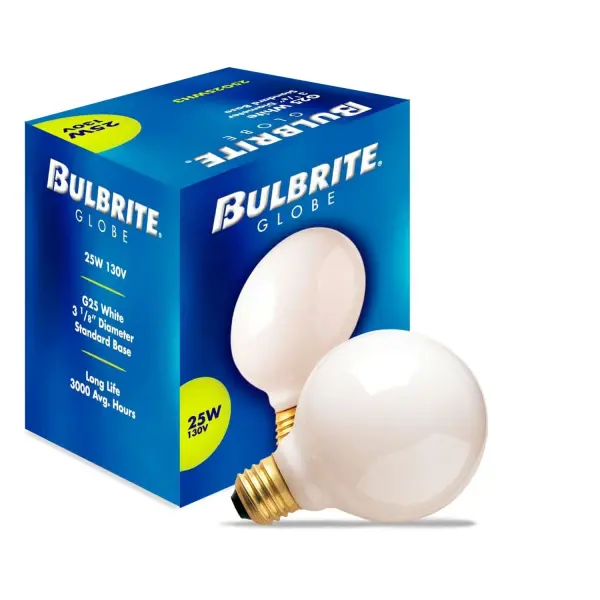 This G25 globe bulb delivers warm, dimmable light perfect for bathroom vanities and exposed-bulb fixtures. The white finish provides soft, diffused illumination while the standard E26 base ensures universal compatibility. - alternate view