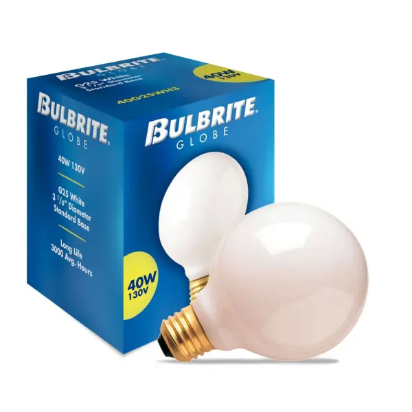 This G25 globe bulb delivers warm 2700K lighting with full dimming capability. The white finish provides soft, diffused illumination perfect for vanity fixtures and decorative applications. - alternate view