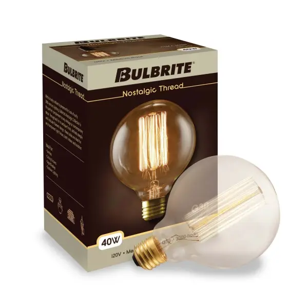 This 40W G30 incandescent bulb delivers authentic vintage aesthetics with exposed filament threading and warm 2200K amber light. Perfect for creating ambiance in exposed-bulb fixtures with full dimming capability. - alternate view