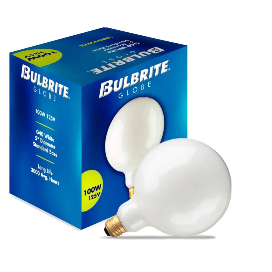 G40 Globe Incandescent Light Bulb - White Finish - Image 2