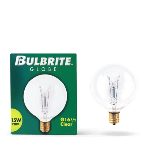 This G16.5 incandescent bulb delivers warm 2700K light with excellent color rendering. The clear finish provides traditional charm while the candelabra base fits most decorative fixtures. Fully dimmable for versatile lighting control. - alternate view