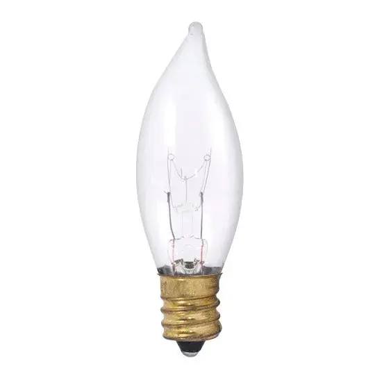 This 25W incandescent candelabra bulb delivers warm, dimmable light with a decorative flame tip design. Perfect for traditional chandeliers, wall sconces, and decorative fixtures where the bulb is visible.