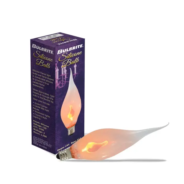 This 3W CA5 candelabra bulb creates authentic flickering flame effects with warm 2700K light. Fully dimmable and energy-efficient, it's perfect for adding romantic ambiance to chandeliers and wall sconces. - alternate view