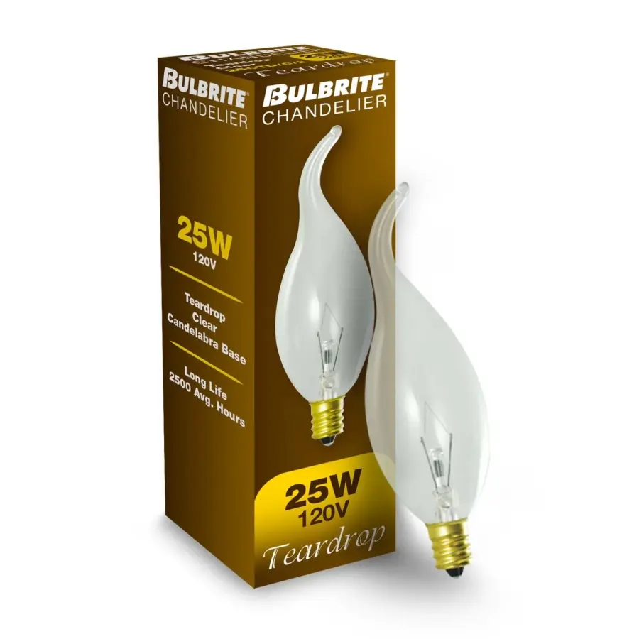 25W CA11 Teardrop Clear Chandelier Bulb - Image 2