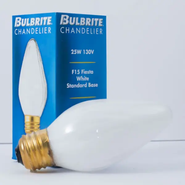 The Fiesta F15 delivers warm, dimmable incandescent light in a decorative white finish. Perfect for chandeliers and sconces where the bulb is visible, offering 160 lumens at 2700K for ambient lighting. - alternate view