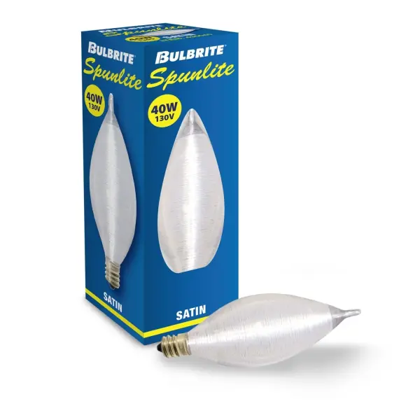 The Spunlite C11 delivers warm incandescent light with a sophisticated satin finish that softly diffuses illumination. Fully dimmable with most standard switches, this 40W candelabra base bulb works beautifully in chandeliers, sconces, and decorative fixtures. - alternate view