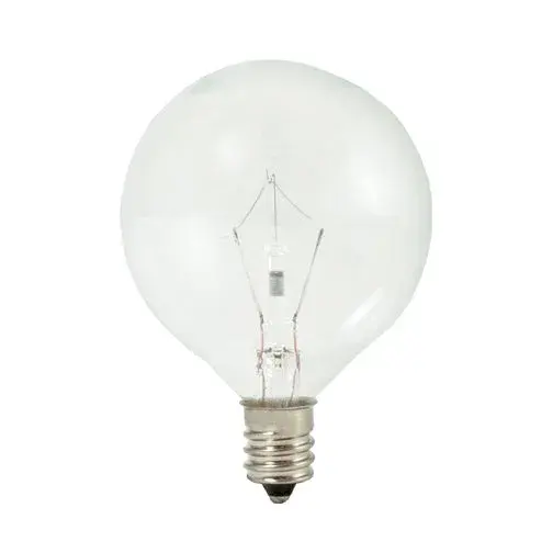 This 25-watt G16 globe bulb with E12 candelabra base delivers warm, clear light ideal for bathroom vanities, decorative sconces, and accent fixtures. The krypton gas fill provides enhanced brightness and longer life.