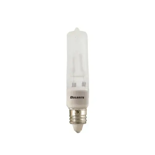 This 150W T4 halogen bulb with mini-candelabra base delivers powerful, bright white light ideal for task lighting and accent fixtures. The frosted finish provides even light distribution without harsh glare.