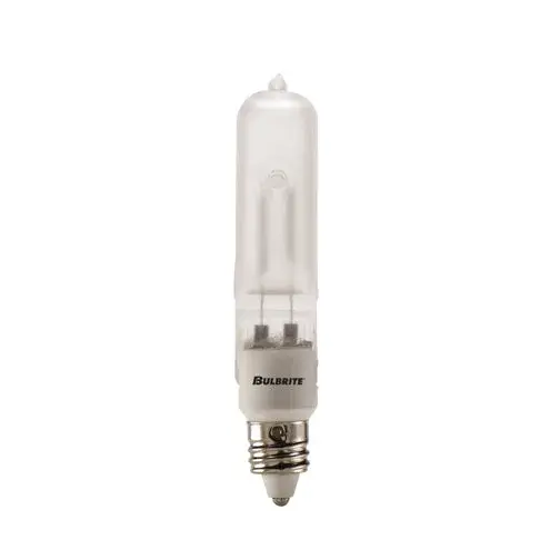 This 250W T4 halogen bulb with mini-candelabra base delivers bright, warm light ideal for task lighting and accent applications. The frosted finish provides even light distribution without harsh glare.