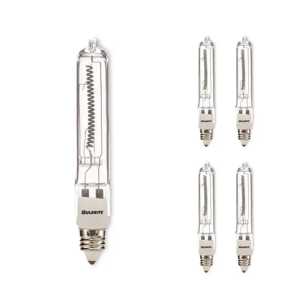 This 500W T4 halogen bulb with E11 mini-candelabra base delivers bright, crisp light ideal for task lighting and accent applications. Clear glass provides maximum light output for residential and commercial spaces. - alternate view