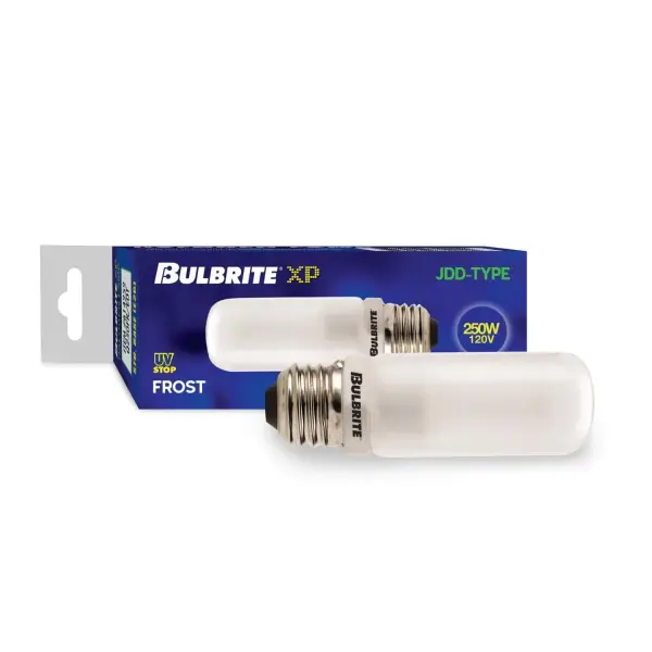 This 250W T10 halogen bulb delivers bright, warm light ideal for task-oriented spaces. The frosted finish provides even light distribution while the E26 base ensures compatibility with standard fixtures. - alternate view