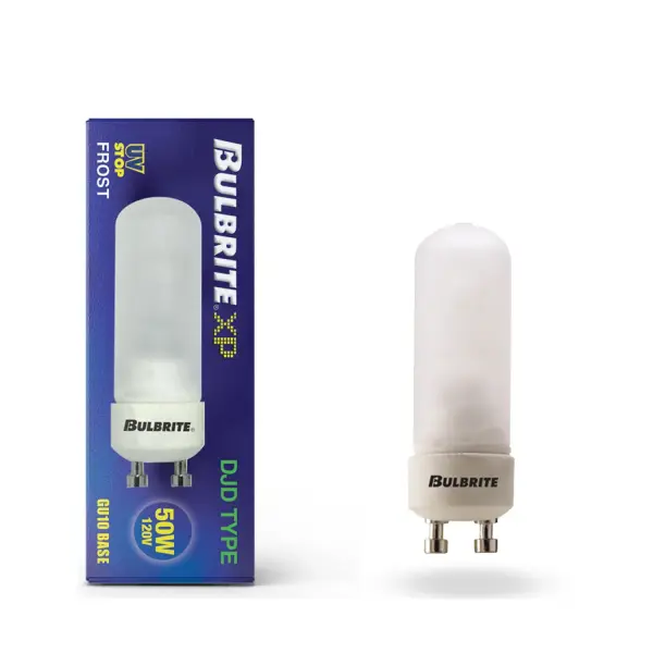 This GU10 base halogen bulb delivers 50 watts of warm, diffused light through its frosted double envelope design. Ideal for track lighting, recessed fixtures, and accent lighting applications in residential and commercial spaces. - alternate view