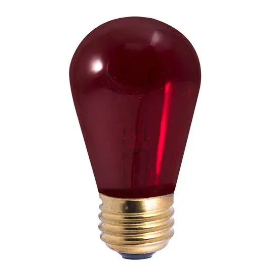 This S14 incandescent bulb features a transparent red finish ideal for sign lighting, decorative string lights, and commercial displays. Fully dimmable with standard E26 base for easy installation.