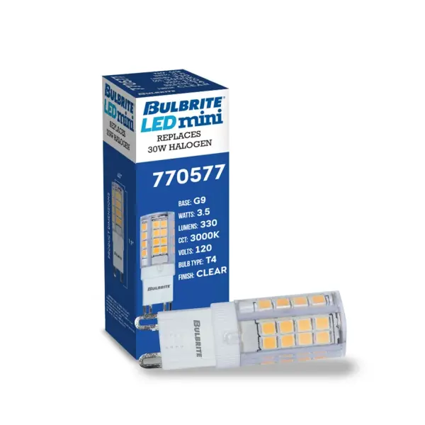 This G9 LED mini bulb delivers 330 lumens of warm 3000K light while using just 3.5W, replacing traditional 25W incandescent bulbs. Perfect for compact fixtures, it offers excellent color rendering and a 25,000-hour lifespan. - alternate view