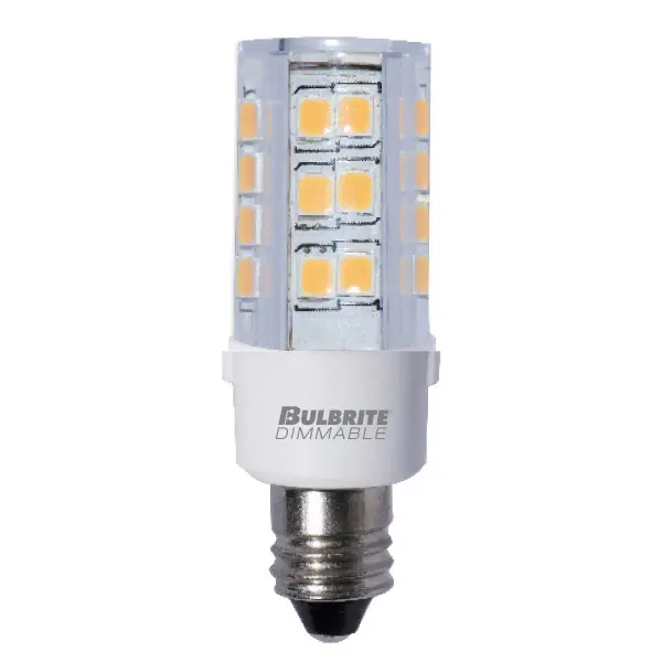 This 4.5W LED mini bulb delivers warm 2700K light while replacing traditional halogen and xenon bulbs. Features dimmable operation, compact profile, and 5-year warranty for reliable performance in chandeliers and sconces.