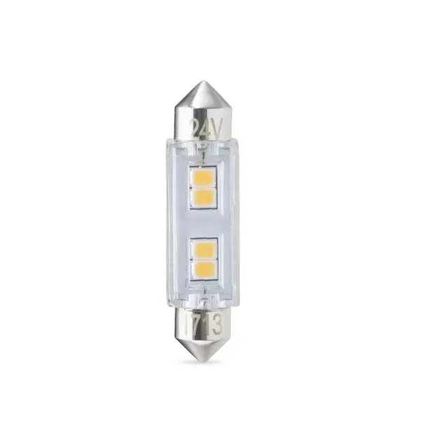 This 0.8W LED festoon bulb delivers energy-efficient illumination in a miniature format, perfect for replacing halogen and xenon lamps in 12V/24V fixtures. Dimmable with ELV dimmers and backed by a 5-year warranty.