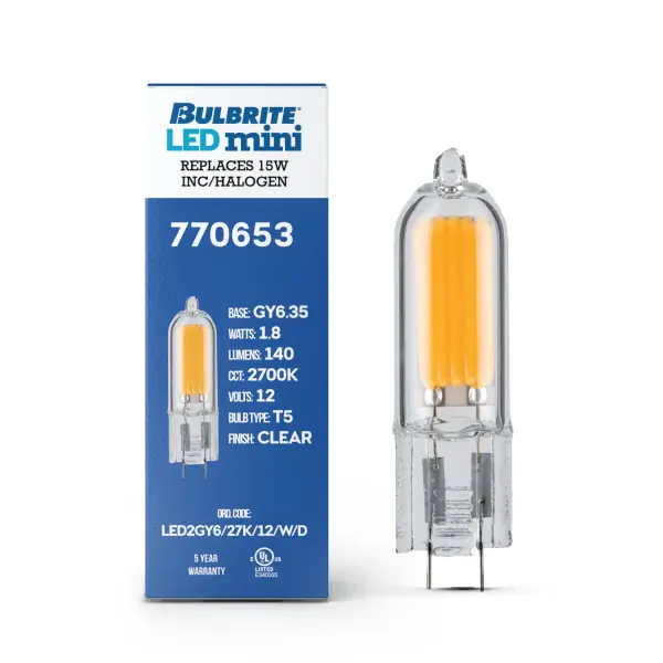 This 1.8W LED wafer bulb delivers warm 2700K light as a direct replacement for traditional halogen and xenon mini bulbs. Perfect for visible-bulb fixtures with its single-source illumination and compact GY6 base design. - alternate view