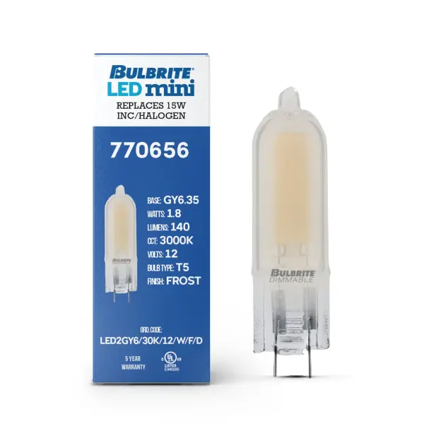 This 1.8W LED wafer bulb delivers warm 3000K light as a direct replacement for traditional halogen and xenon mini bulbs. Frosted glass reduces glare while providing single-source illumination ideal for visible bulb applications. - alternate view