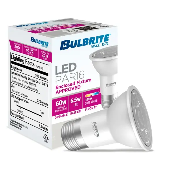 This 6W PAR16 LED bulb delivers 500 lumens of soft white light while using 88% less energy than traditional 50W incandescent bulbs. Fully dimmable and damp-rated for versatile placement throughout your home or business. - alternate view