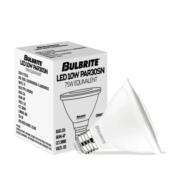 This PAR30 short neck LED bulb delivers warm 3000K light with smooth dimming capability and wet location rating. Perfect for both residential and commercial applications with 25,000-hour lifespan and energy-efficient performance. - alternate view