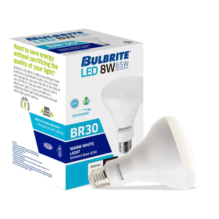 8W LED BR30 Dimmable Reflector Bulb - 2700K Warm White - Image 3