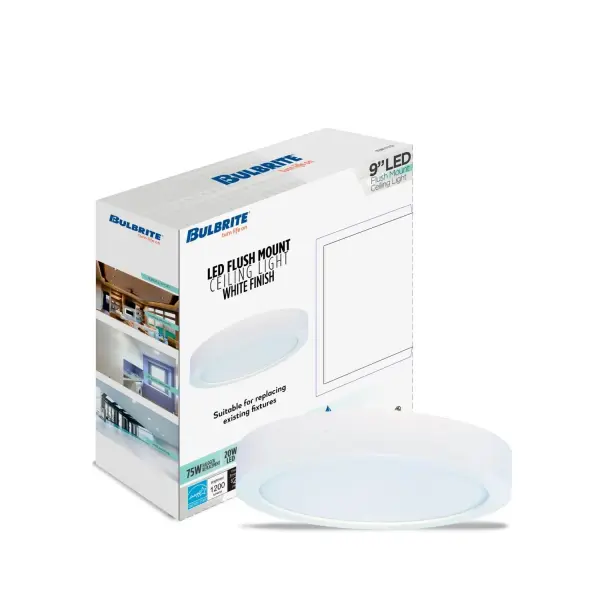 This compact 9-inch flush mount delivers 20W of warm 2700K LED light with JA8 compliance for California energy standards. The dimmable design and round white profile make it ideal for low-ceiling spaces requiring efficient, ambient lighting. - alternate view