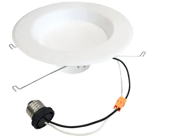 This versatile LED recessed downlight offers exceptional energy efficiency with Energy Star rating and Title 24 JA8 compliance. Features easy installation via E26 Quick-Connect adapter for hardwiring or direct socket use. Fully dimmable with 50,000-hour lifespan and 2700K warm white light.
