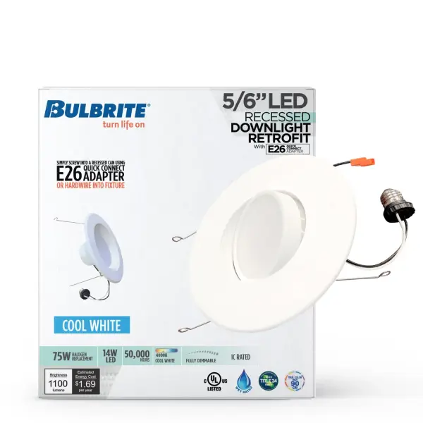 This versatile LED downlight retrofit kit transforms existing recessed cans into efficient, dimmable lighting. With 50,000-hour lifespan, Title 24 JA8 compliance, and Energy Star rating, it delivers reliable performance and energy savings. - alternate view