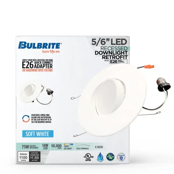 This energy-efficient LED downlight offers exceptional flexibility with 360° rotation and 35° tilt adjustment. Easy installation via E26 adapter works with existing cans or direct wiring. High 90 CRI ensures excellent color rendering. - alternate view