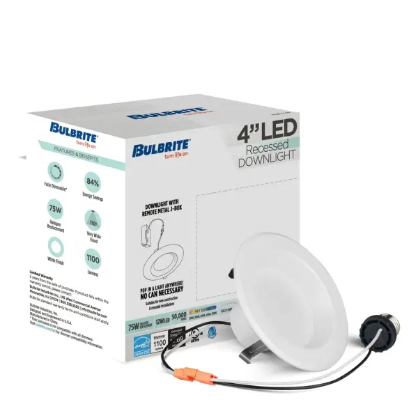 This 4-inch LED recessed downlight offers exceptional flexibility with 5 selectable color temperatures (2700K-5000K), allowing you to customize ambiance for any space. Energy Star rated and fully dimmable, it installs easily via E26 adapter. - alternate view