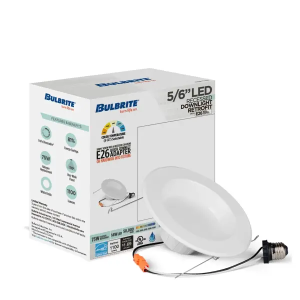 This energy-efficient LED recessed downlight offers exceptional flexibility with 5 selectable color temperatures (2700K-5000K), allowing you to customize the ambiance for any space. Easy installation via E26 adapter and full dimmability make it ideal for upgrades. - alternate view