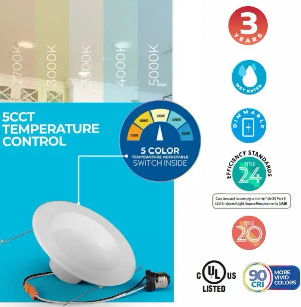5/6" LED Recessed Downlight with 5CCT Selectable - Image 5