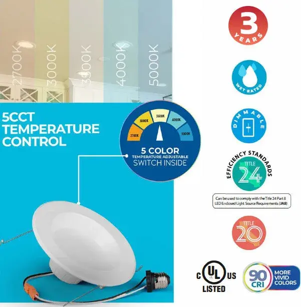 5/6" LED Recessed Downlight with 5CCT Selectable - Image 5