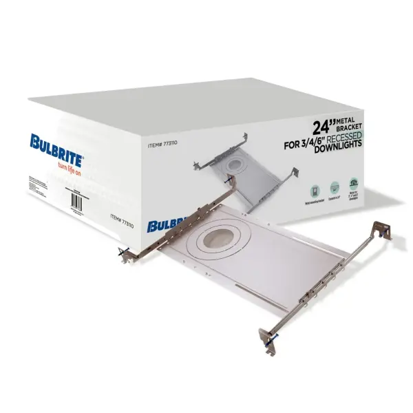 This 24-inch metal mounting bracket provides flexible installation support for 3, 4, or 6-inch recessed downlights. Designed for non-dimmable fixtures, it offers adjustable sizing to accommodate various downlight configurations. - alternate view