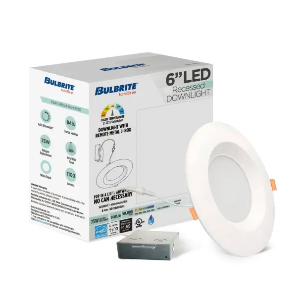 This 6-inch LED recessed downlight solves installation challenges with its remote junction box, making it perfect for ceilings with beams or obstructions. Offering 14W of high-lumen output with 5CCT color temperature selection, it delivers professional-grade lighting for both residential and commercial spaces. - alternate view