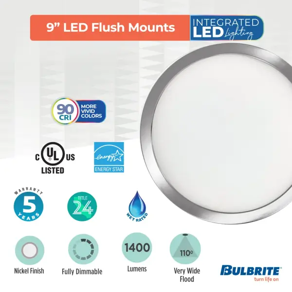 9" LED Flush Mount Ceiling Light - Nickel - Image 7
