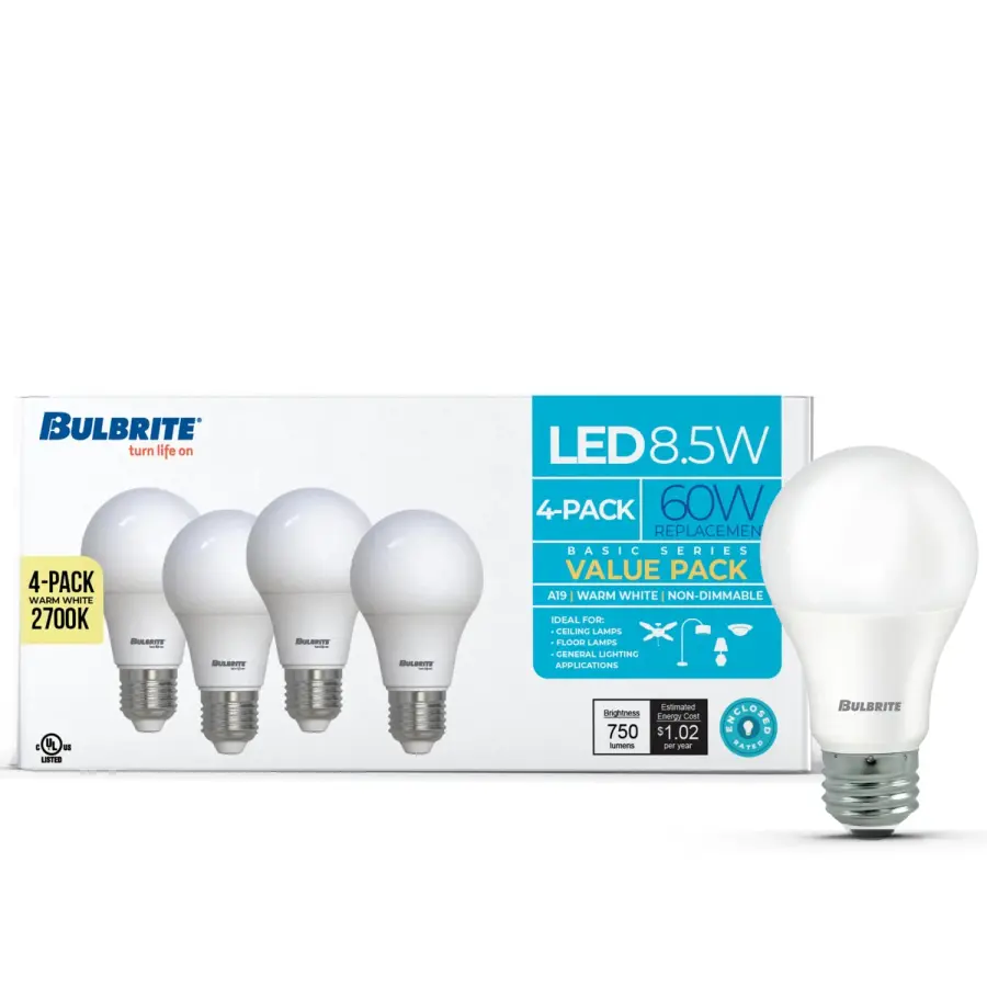A19 LED Bulb 60W Equivalent Warm White Non-Dimmable - Image 2